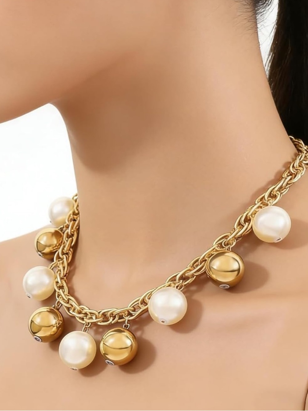 Anthropologie Gold and Pearl Drop Chain Necklace